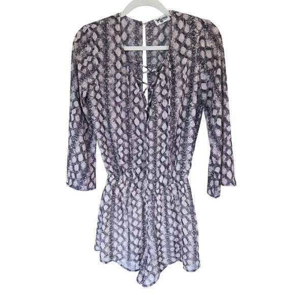 Show Me Your Mumu Tie Front Long Sleeve Romper Animal Print Small Boho Chic Fall - Picture 2 of 9